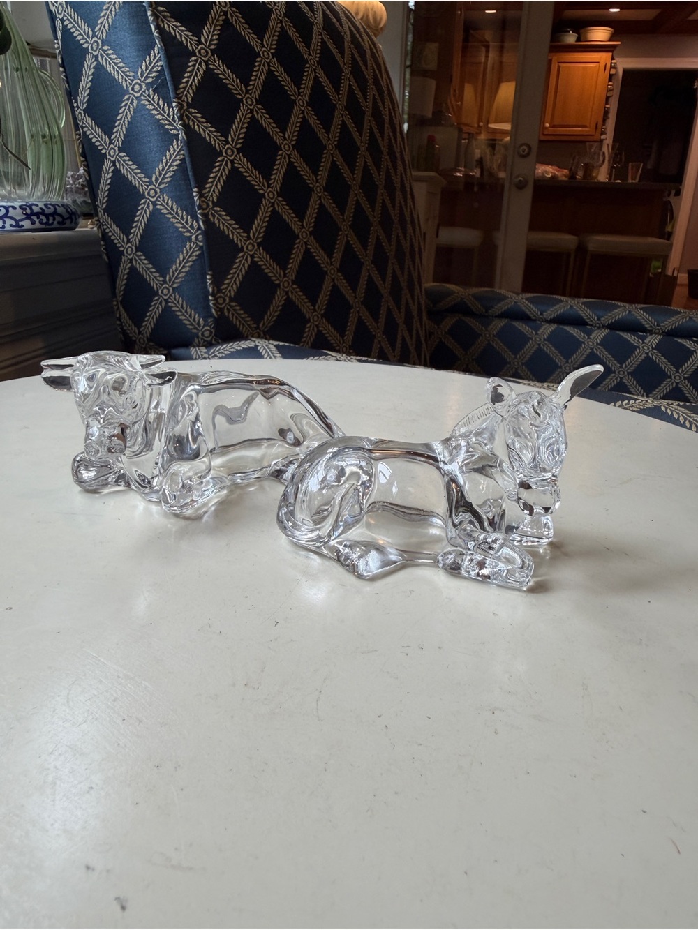 Cristal D’arques glass donkey and cow nativity figures